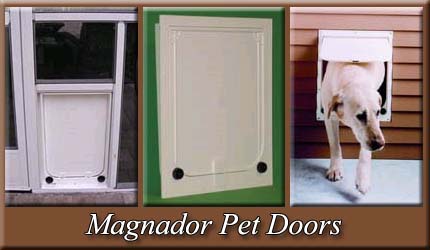 A dog door is shown with three different doors.